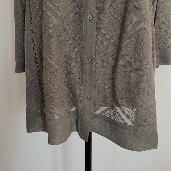 Wrap London Women's Size 14 Taupe Short Sleeve Binding Pointelle Knit Cardigan - Picture 9 of 11